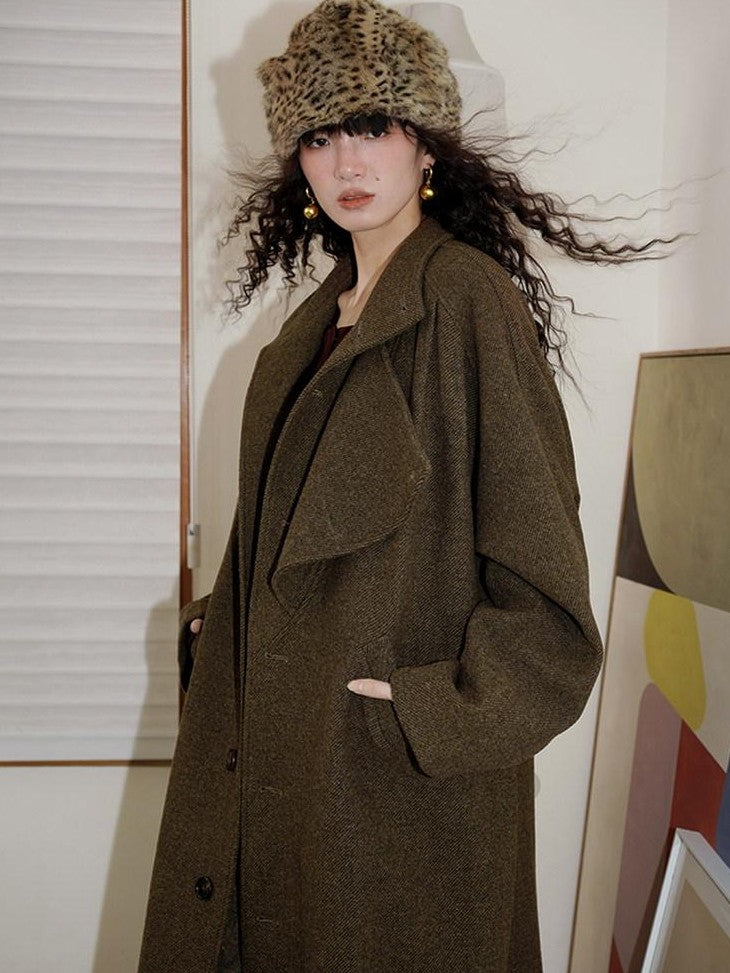 badtaste Brown Western Vintage Coin Classic Oversized Women's Long Coats