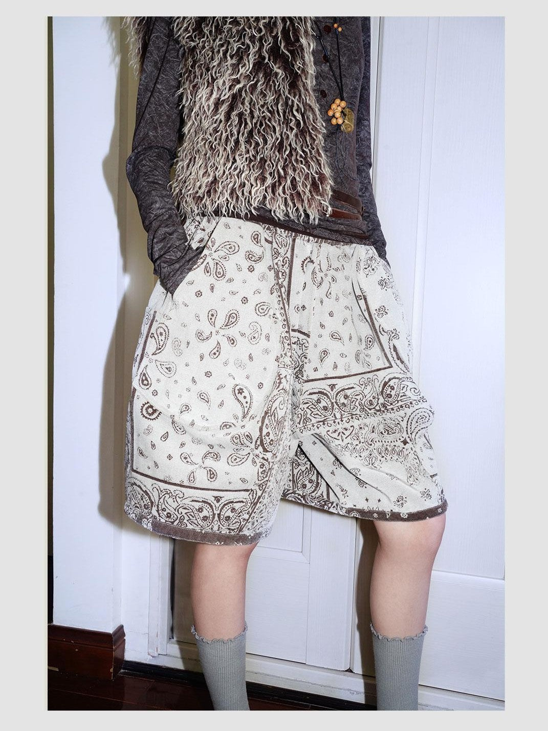 badtaste Brushed Jacquard Plaid Reversible Wideleg Women's Cotton Blend Bermuda Shorts