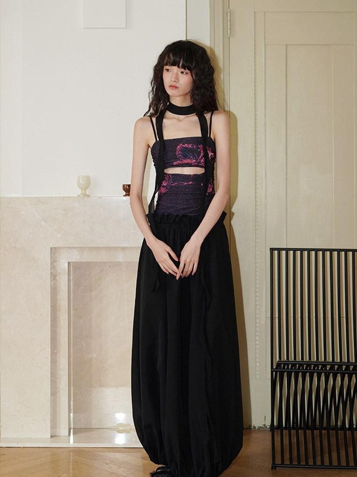 badtaste Chinese Floral Patchwork Cutout Faux Two Piece Women's Slip Maxi Dresses
