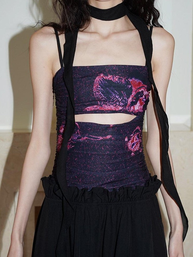 badtaste Chinese Floral Patchwork Cutout Faux Two Piece Women's Slip Maxi Dresses