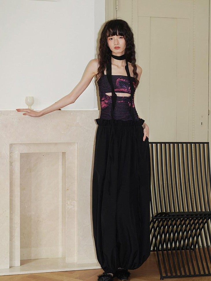 badtaste Chinese Floral Patchwork Cutout Faux Two Piece Women's Slip Maxi Dresses