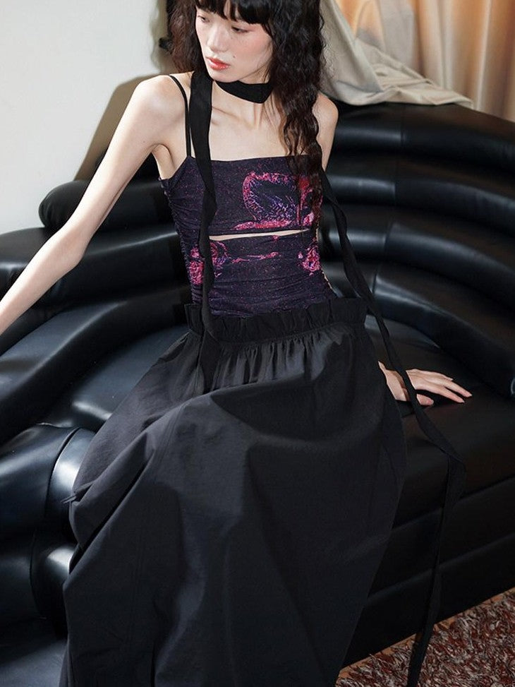 badtaste Chinese Floral Patchwork Cutout Faux Two Piece Women's Slip Maxi Dresses