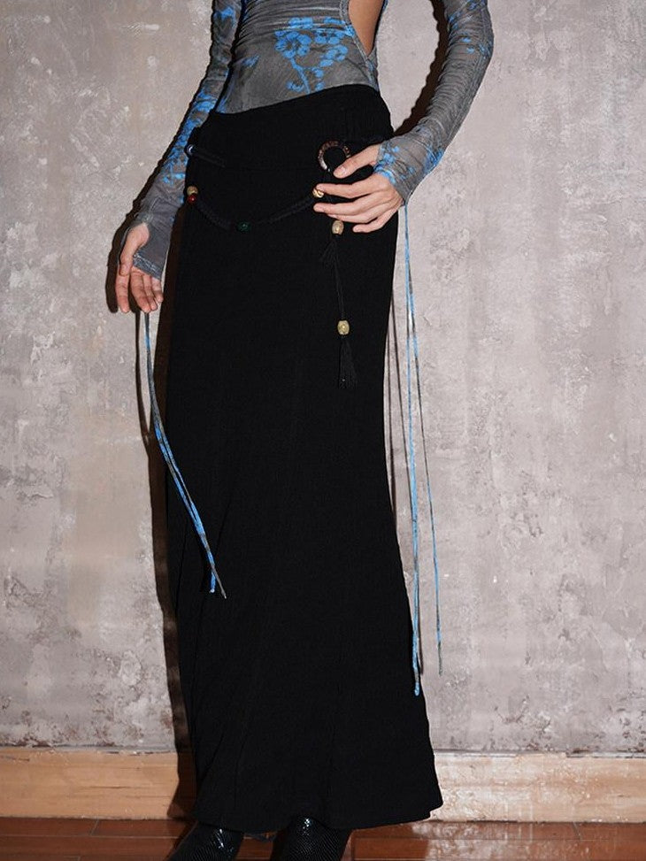 badtaste Chinese Print Mesh Panel Colorblock Slim Women's Mesh Bodycon Maxi Dresses