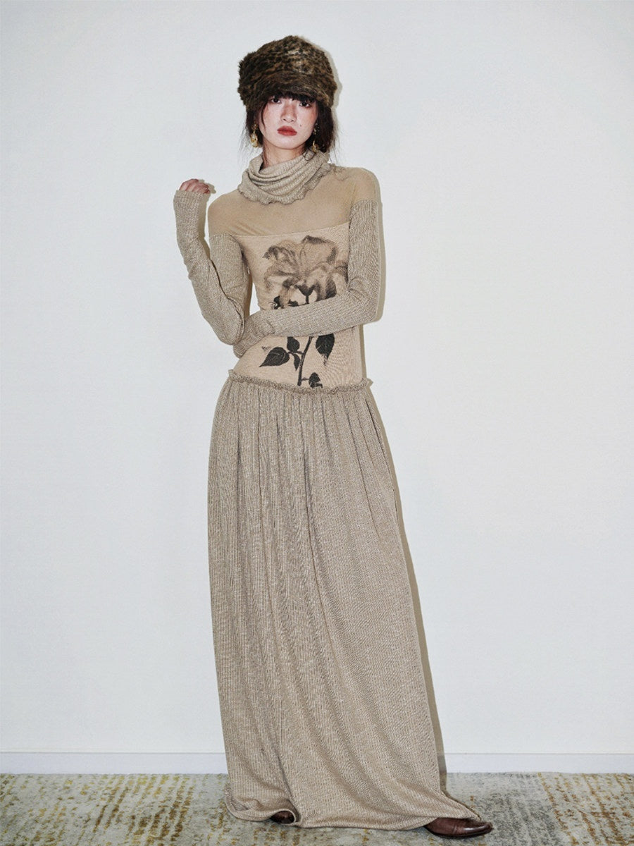 badtaste_Chinese_Print_Panel_High_Neck_Sheer_Long_Sleeve_Women's_Casual_Maxi_Dresses_850339552675_MISSTT