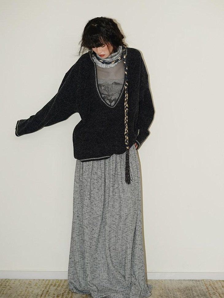 badtaste Chinese Print Panel High Neck Sheer Long Sleeve Women's Casual Maxi Dresses