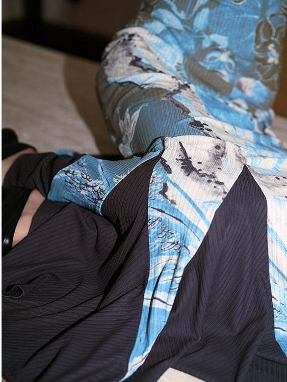 badtaste Chinese Print Patchwork Adjustable Straps Mermaid Women's Bodycon Maxi Dresses