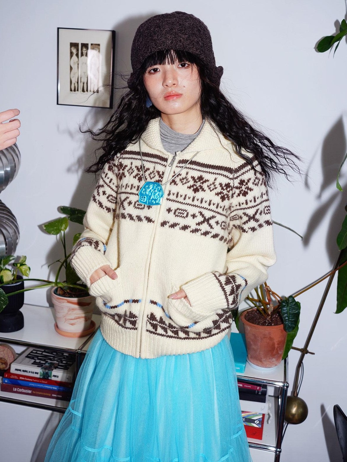 badtaste Chunky Fair Isle Knit Thick Loose Fit Women's 100 Percent Wool Cardigans