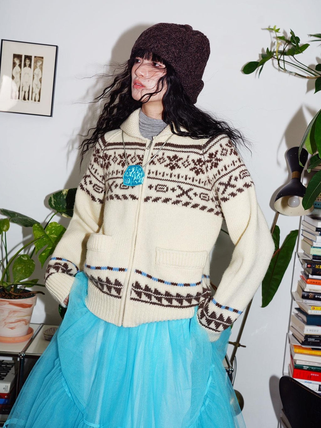 badtaste Chunky Fair Isle Knit Thick Loose Fit Women's 100 Percent Wool Cardigans