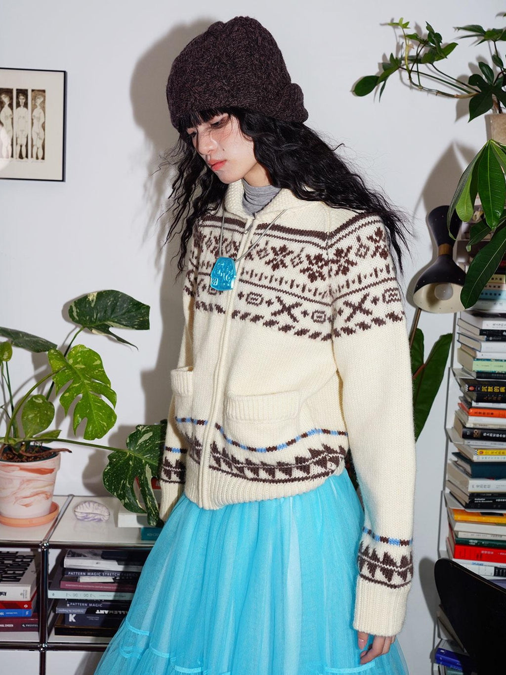 badtaste Chunky Fair Isle Knit Thick Loose Fit Women's 100 Percent Wool Cardigans