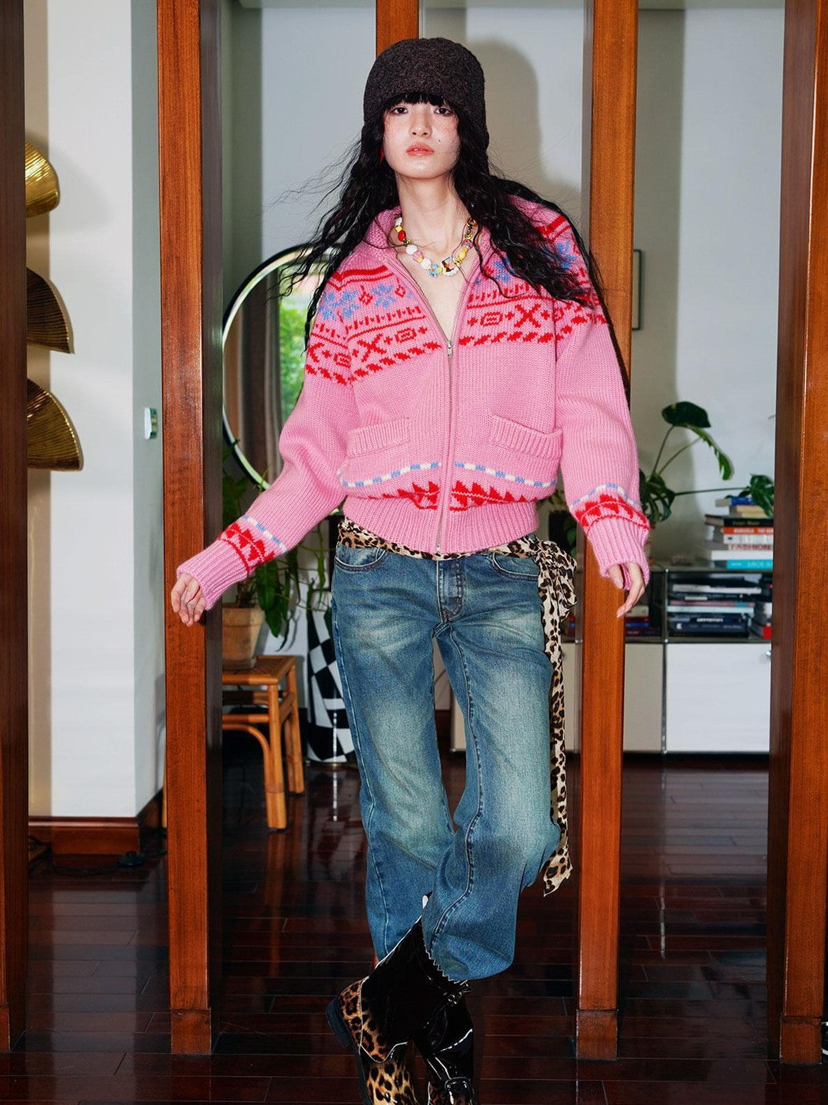 badtaste Chunky Fair Isle Knit Thick Loose Fit Women's 100 Percent Wool Cardigans