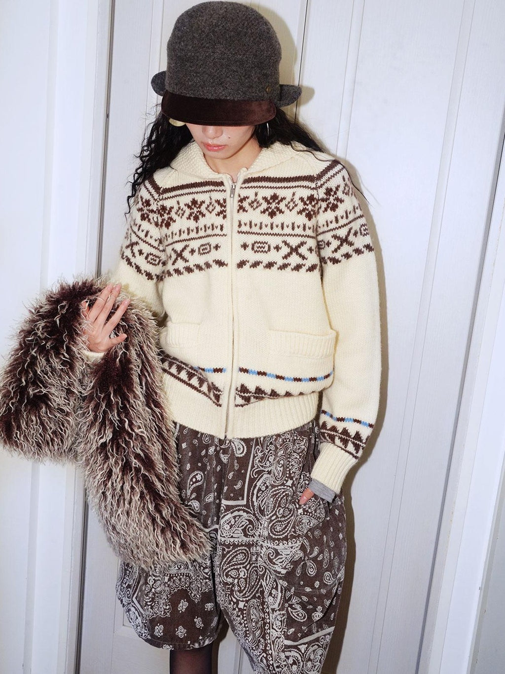 badtaste Chunky Fair Isle Knit Thick Loose Fit Women's 100 Percent Wool Cardigans