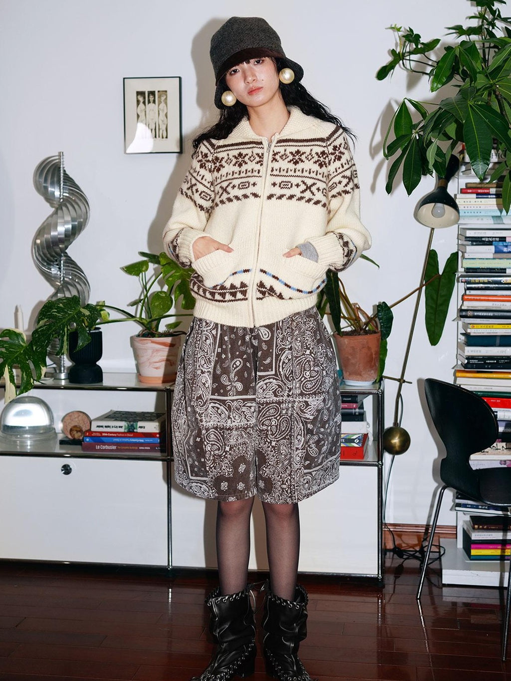 badtaste Chunky Fair Isle Knit Thick Loose Fit Women's 100 Percent Wool Cardigans