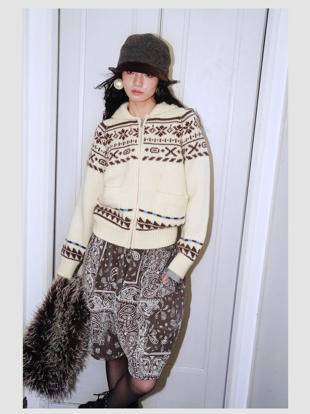 badtaste Chunky Fair Isle Knit Thick Loose Fit Women's 100 Percent Wool Cardigans