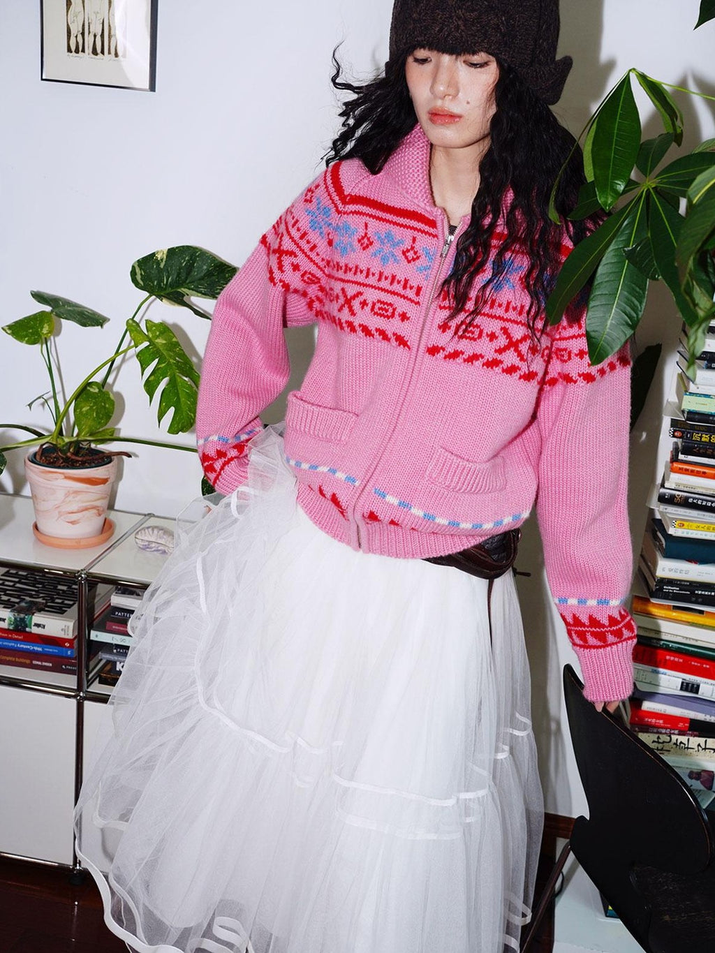 badtaste Chunky Fair Isle Knit Thick Loose Fit Women's 100 Percent Wool Cardigans