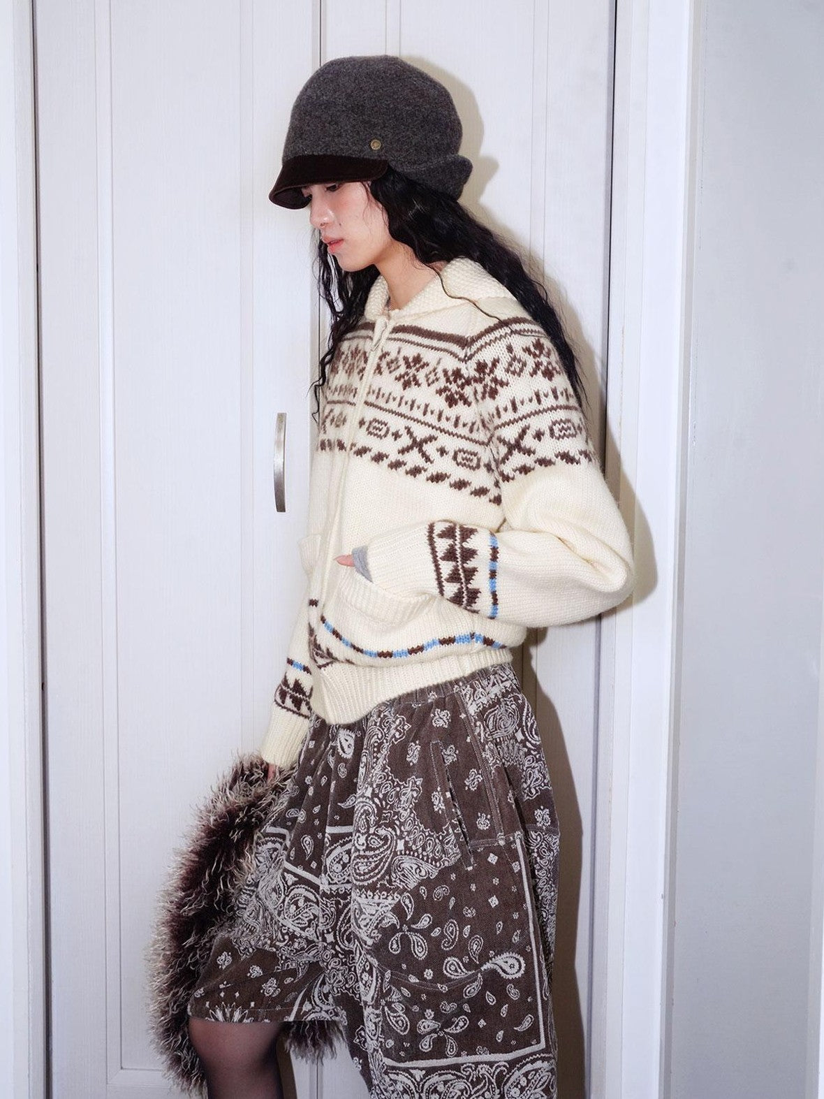 badtaste Chunky Fair Isle Knit Thick Loose Fit Women's 100 Percent Wool Cardigans