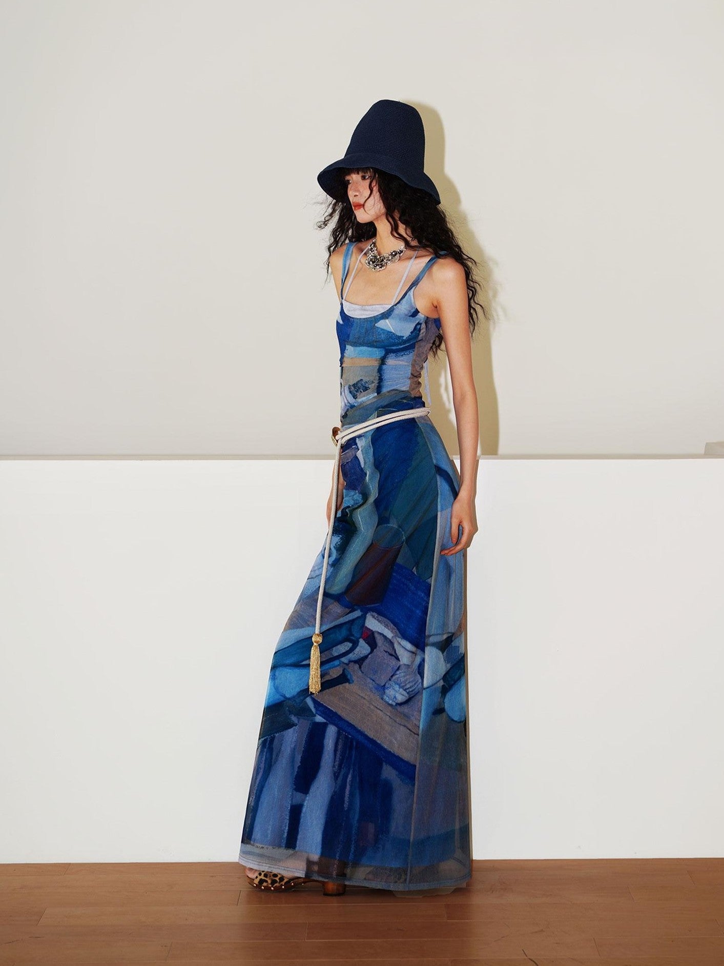 badtaste Classic Print Faux Layered Slimming Women's Mesh Slip Maxi Dresses