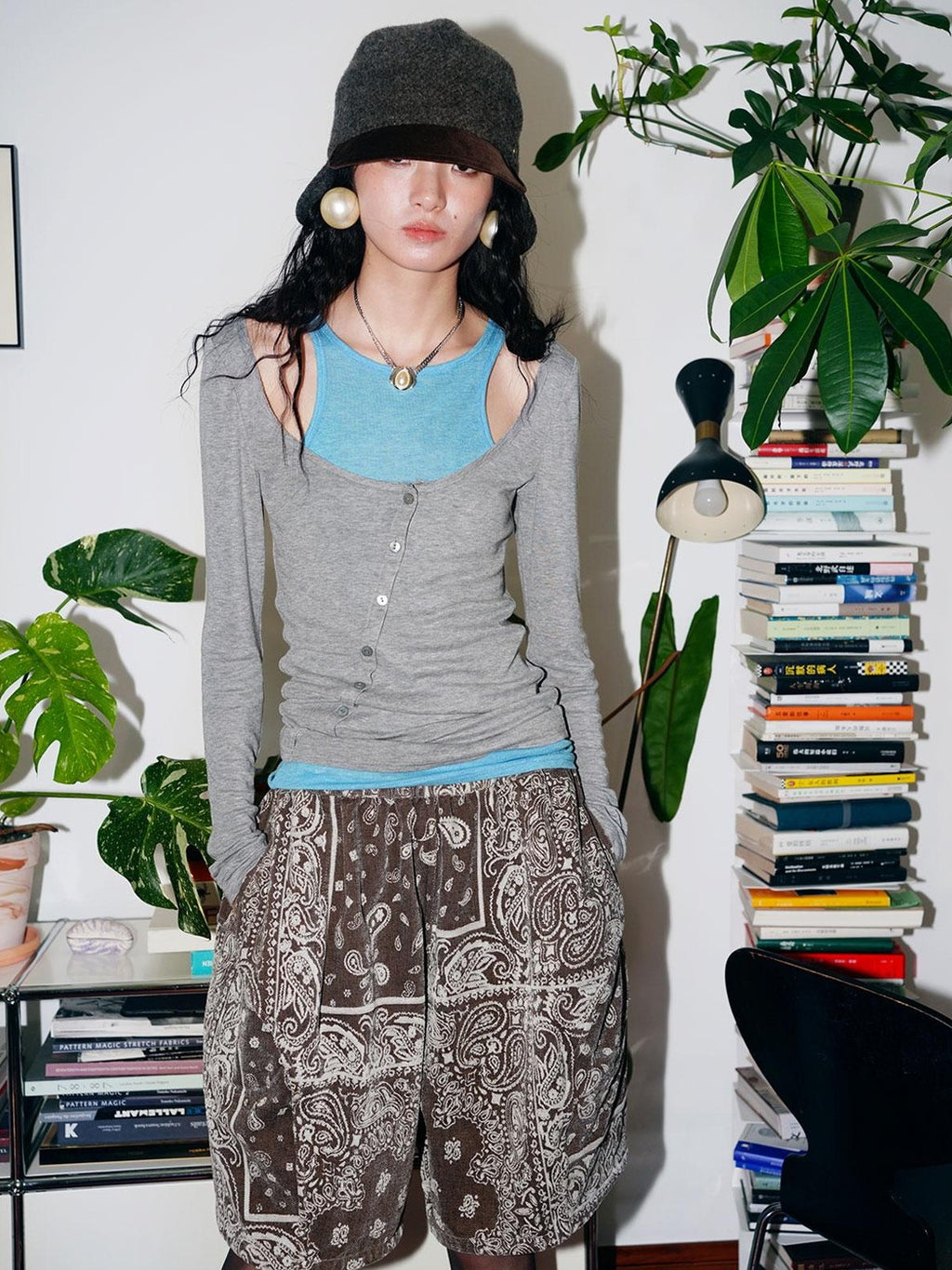 badtaste Colorblock Faux Two Layer Slim Women's Tencel Wool Long Sleeve T-shirts