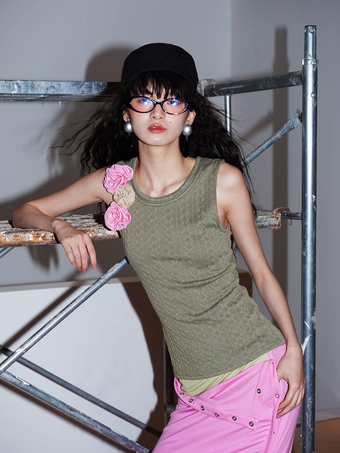 badtaste Colorblock Floral Jacquard Slim Fit Women's Knitted Tank Tops