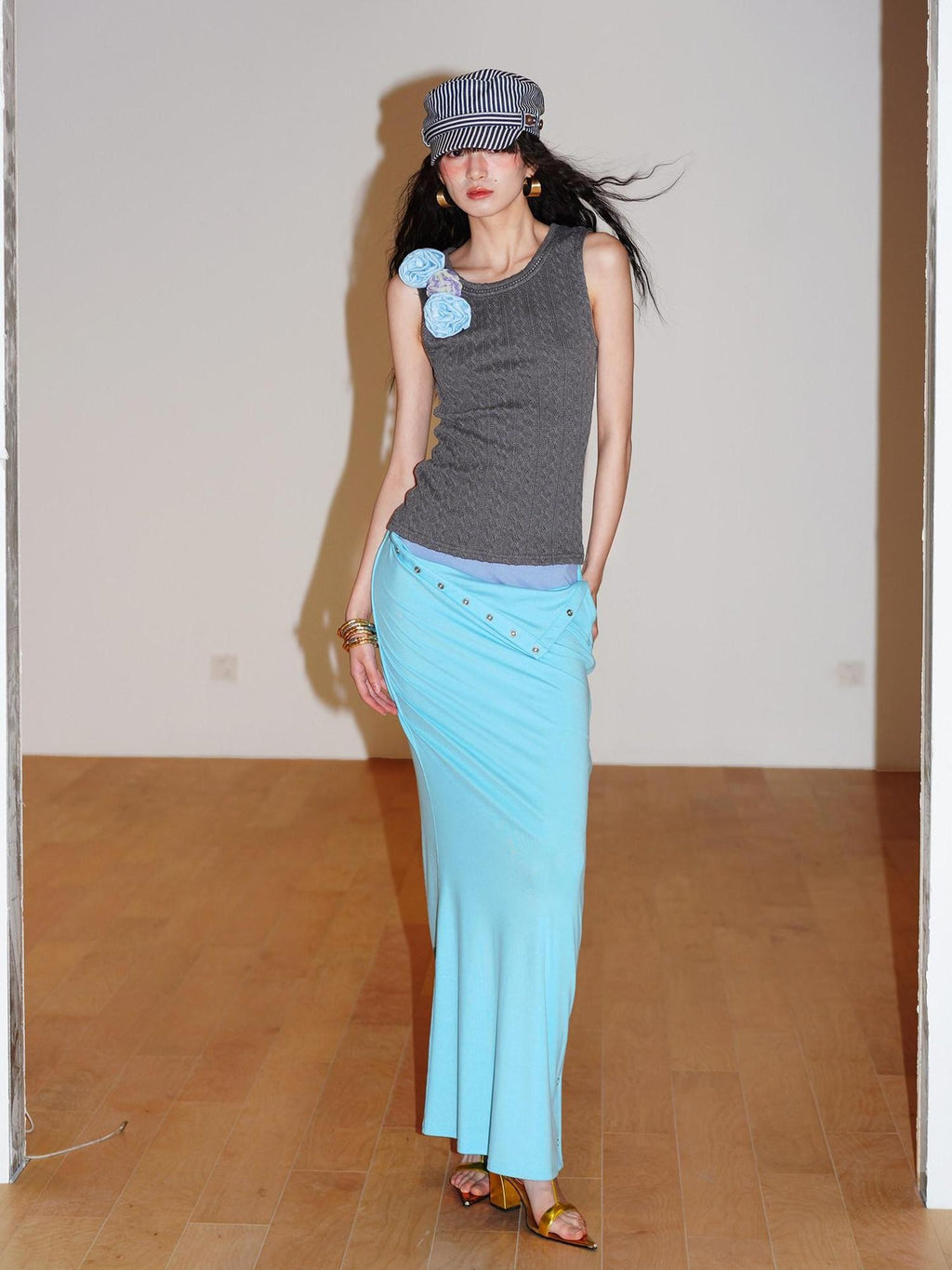 badtaste Colorblock Floral Jacquard Slim Fit Women's Knitted Tank Tops