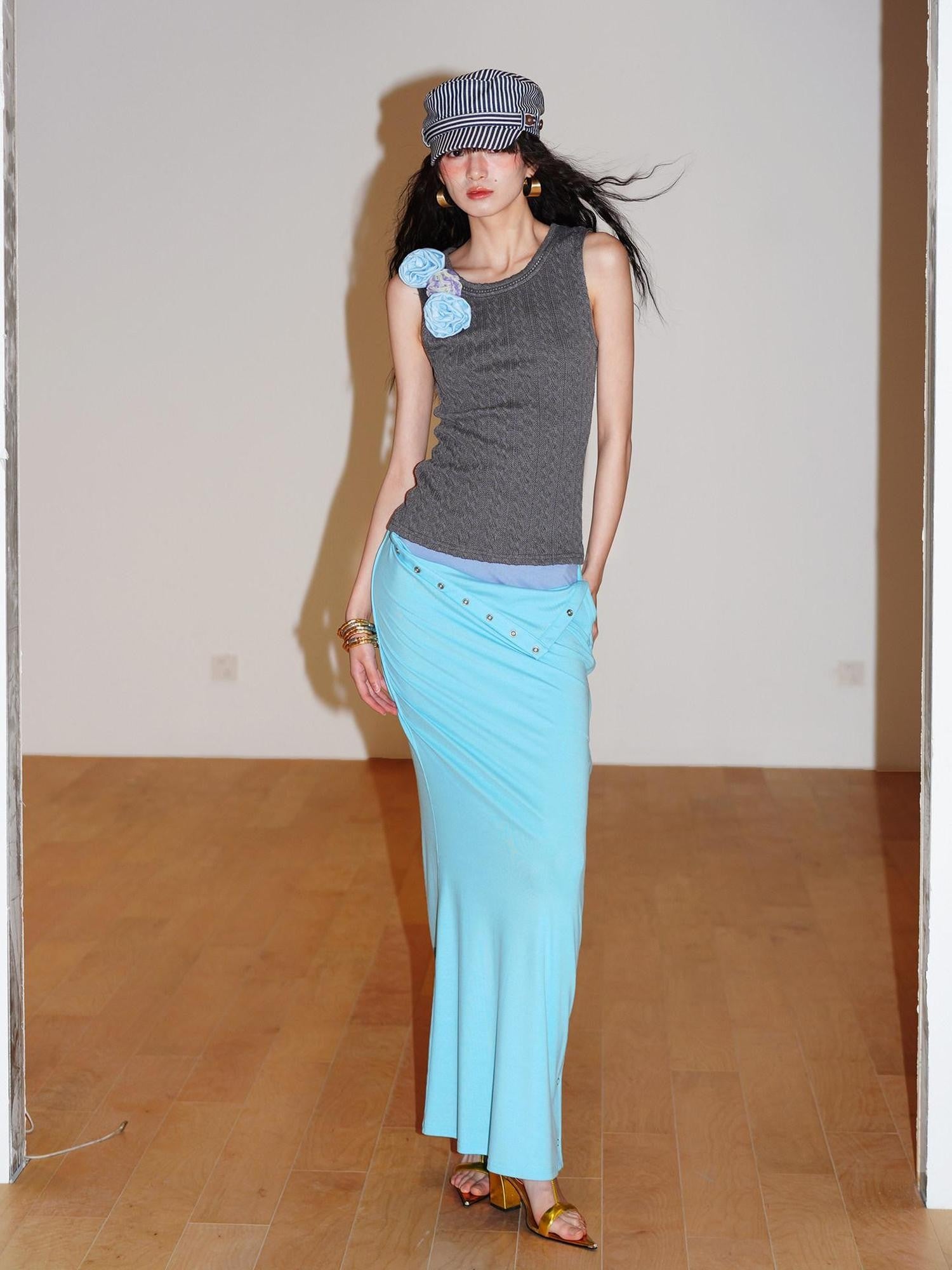 badtaste Colorblock Floral Jacquard Slim Fit Women's Knitted Tank Tops