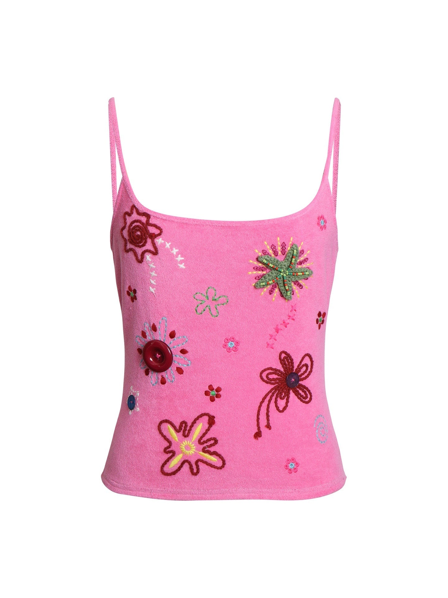 badtaste_Colorblock_Floral_Rope_Embroidery_U_Neck_Women's_Terry_Knit_Camisoles_1044454783856_MISSTT