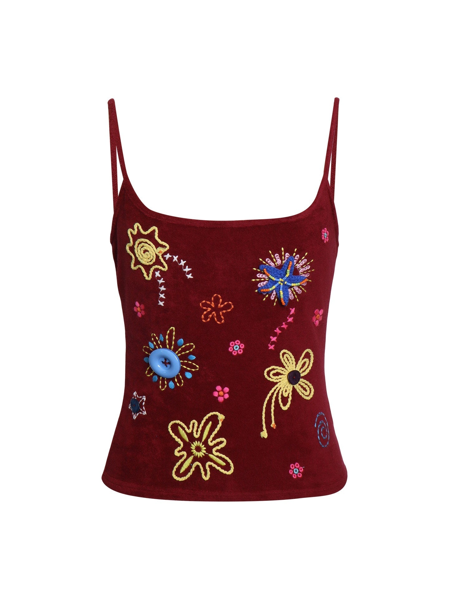 badtaste_Colorblock_Floral_Rope_Embroidery_U_Neck_Women's_Terry_Knit_Camisoles_1044454783856_MISSTT