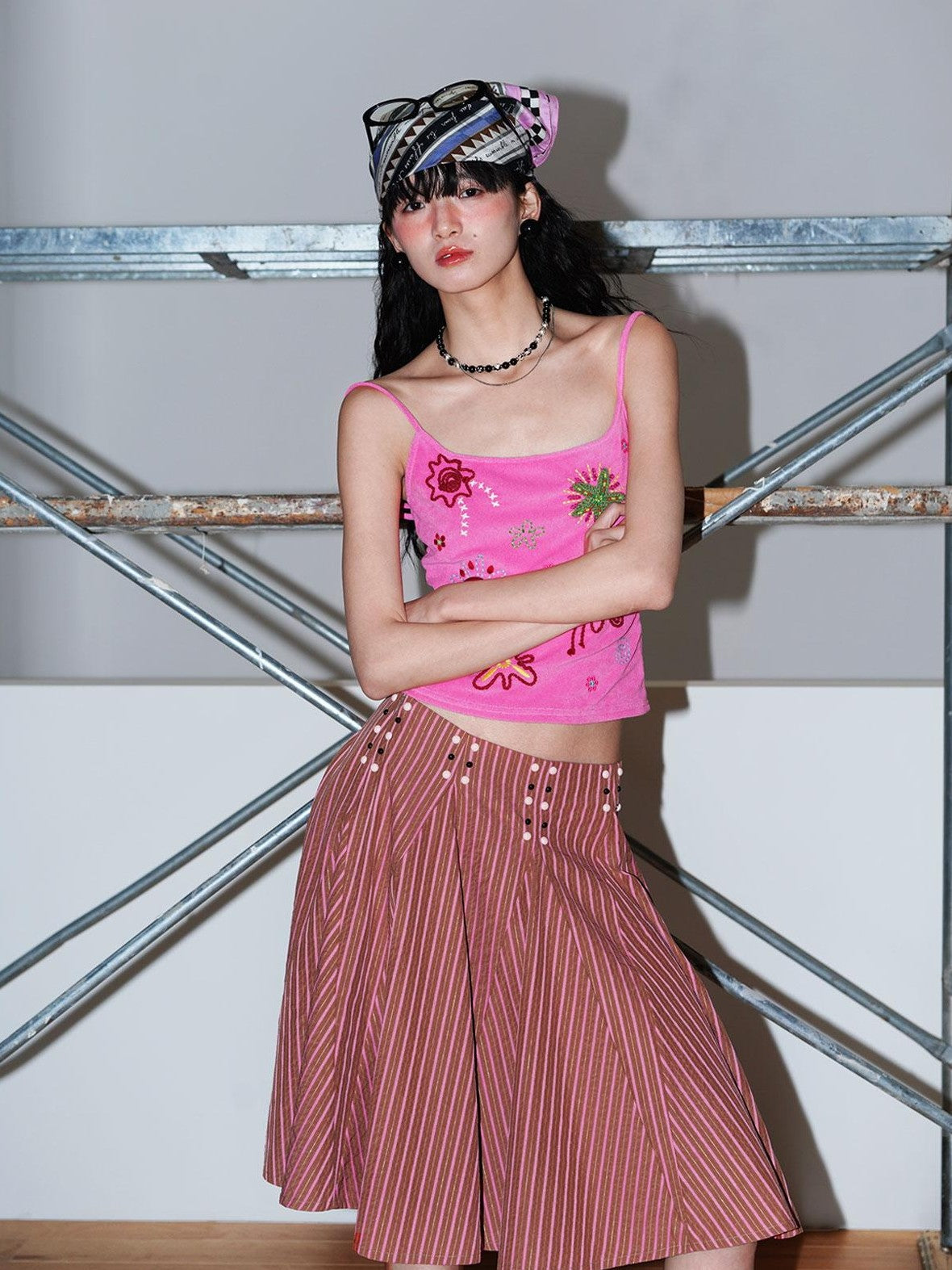 badtaste Colorblock Floral Rope Embroidery U Neck Women's Terry Knit Camisoles