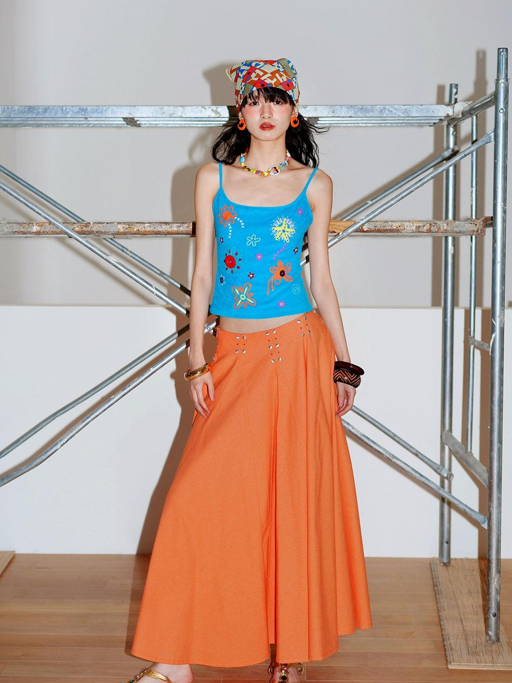 badtaste Colorblock Floral Rope Embroidery U Neck Women's Terry Knit Camisoles