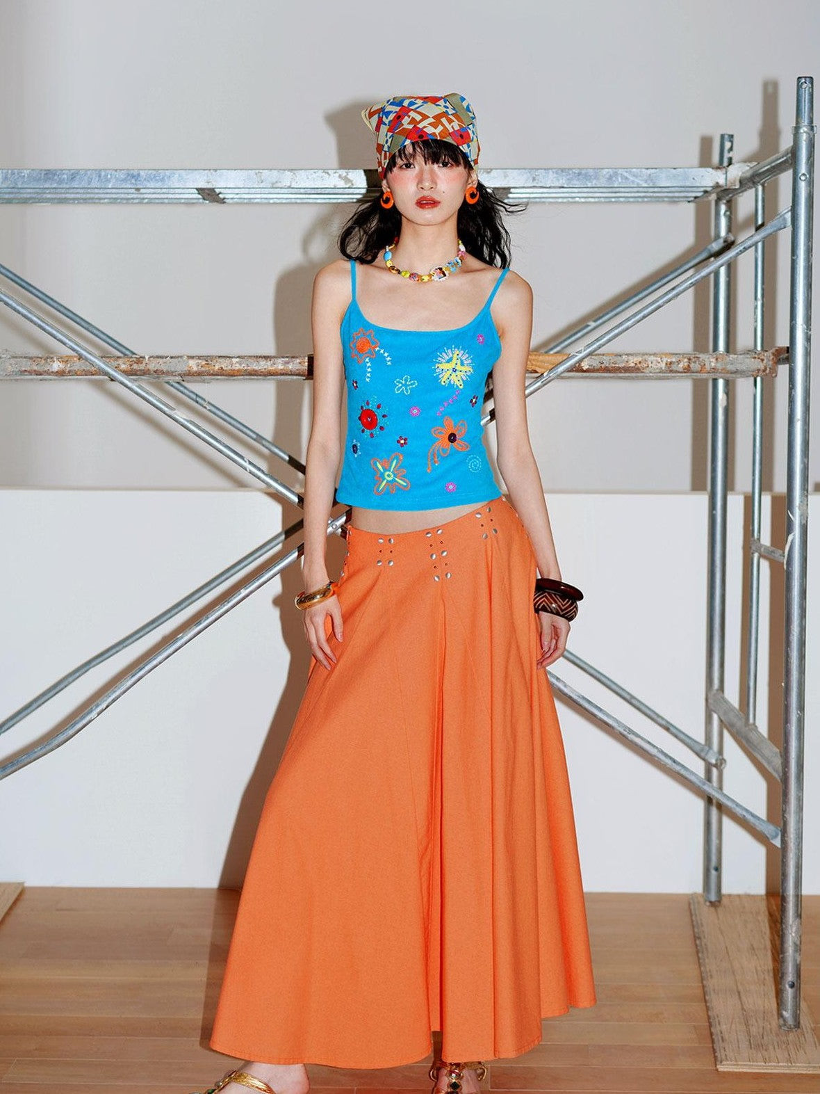 badtaste Colorblock Floral Rope Embroidery U Neck Women's Terry Knit Camisoles