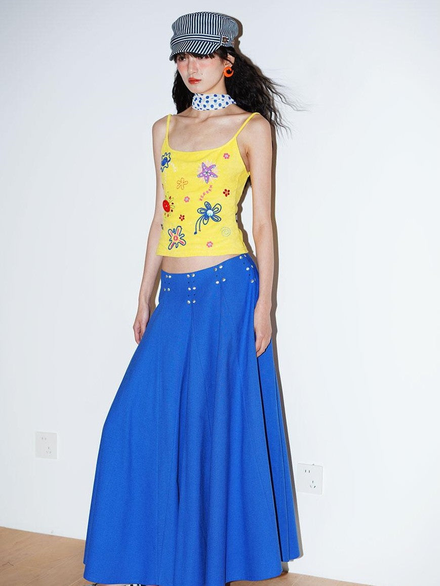 badtaste Colorblock Floral Rope Embroidery U Neck Women's Terry Knit Camisoles