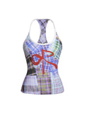 badtaste_Colorblock_Plaid_Bow_Print_Slimming_Round_Neck_Women's_Halter_Tops_1041444157376_MISSTT