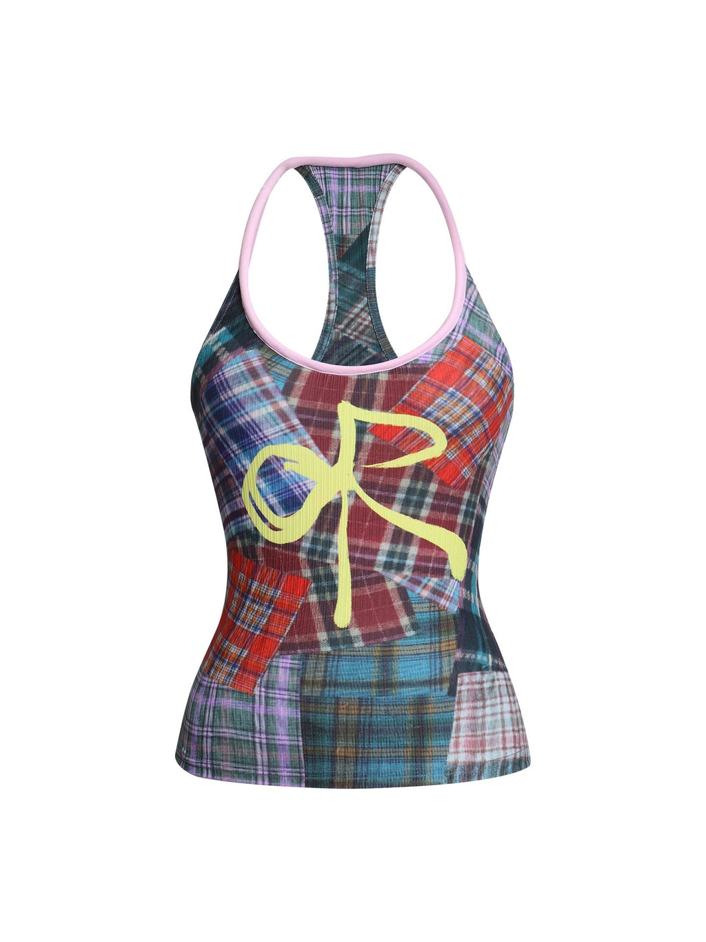 badtaste_Colorblock_Plaid_Bow_Print_Slimming_Round_Neck_Women's_Halter_Tops_1041444157376_MISSTT