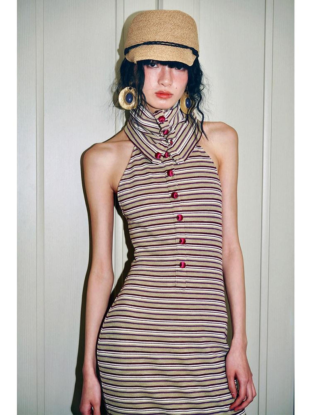 badtaste Colorblock Striped Retro Convertible Open Back Women's Halter Maxi Dresses
