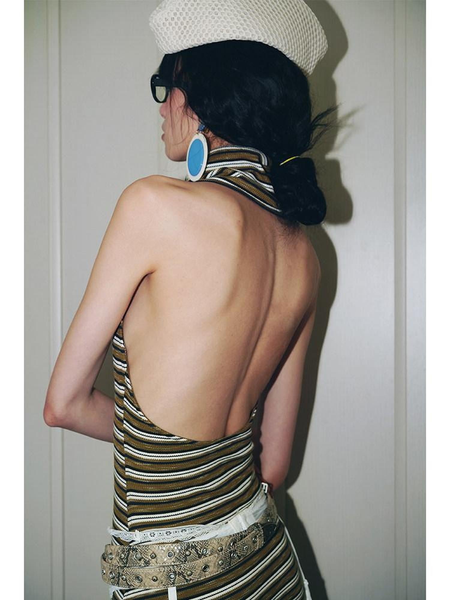 badtaste Colorblock Striped Retro Convertible Open Back Women's Halter Maxi Dresses