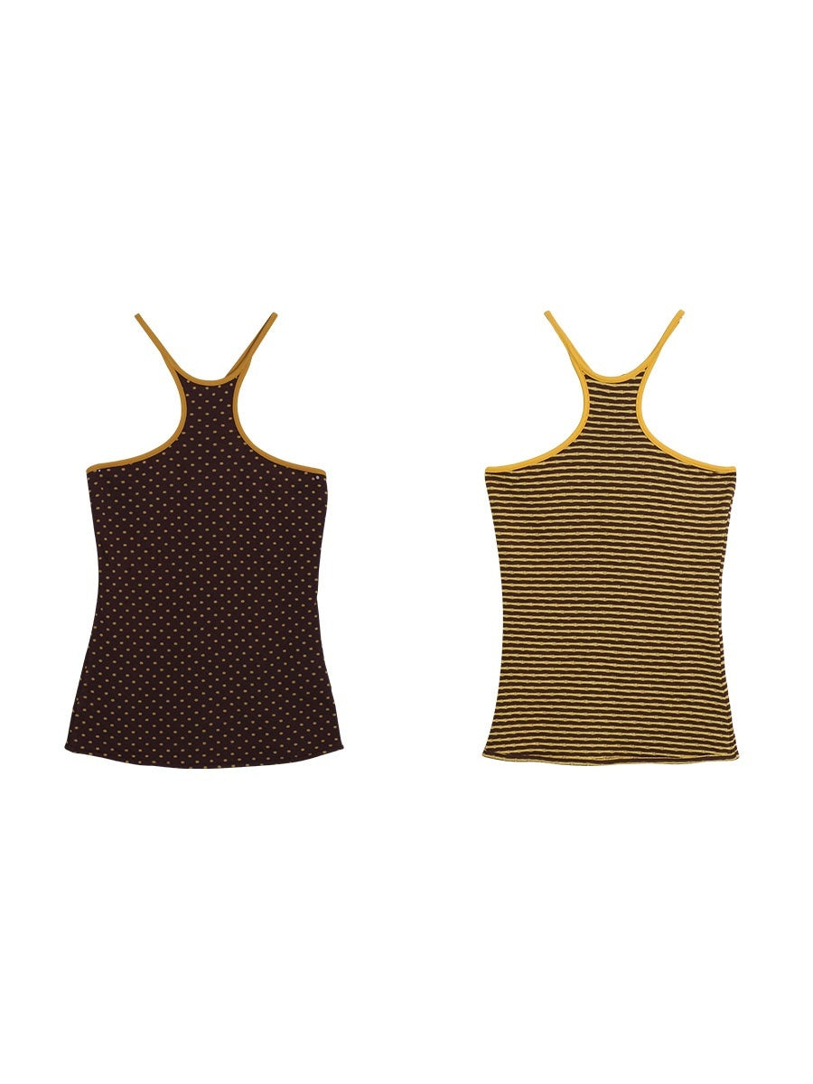 badtaste_Colorful_Retro_Polka_Dot_Colorblock_Reversible_Slim_Knit_Women's_Halter_Tops_907969966074_MISSTT