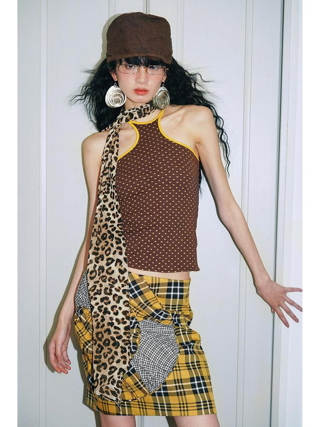 badtaste Colorful Retro Polka Dot Colorblock Reversible Slim Knit Women's Halter Tops