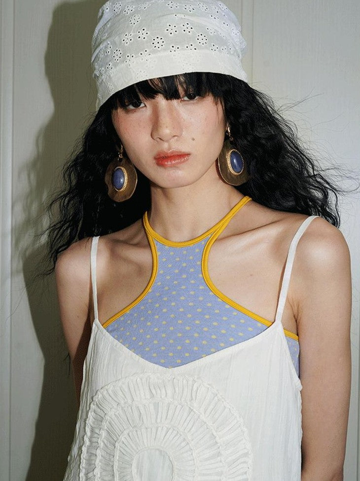 badtaste Colorful Retro Polka Dot Colorblock Reversible Slim Knit Women's Halter Tops