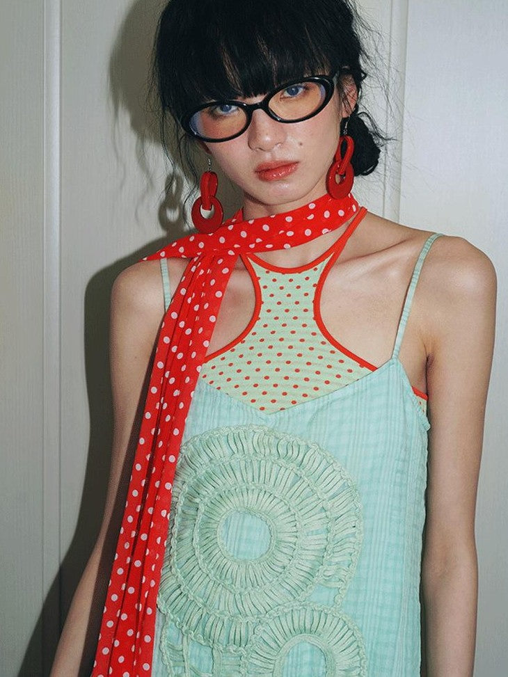 badtaste Colorful Retro Polka Dot Colorblock Reversible Slim Knit Women's Halter Tops