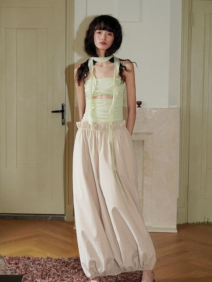 badtaste Contrast Cutout Faux Two Piece Women's Strappy Lantern Slip Maxi Dresses