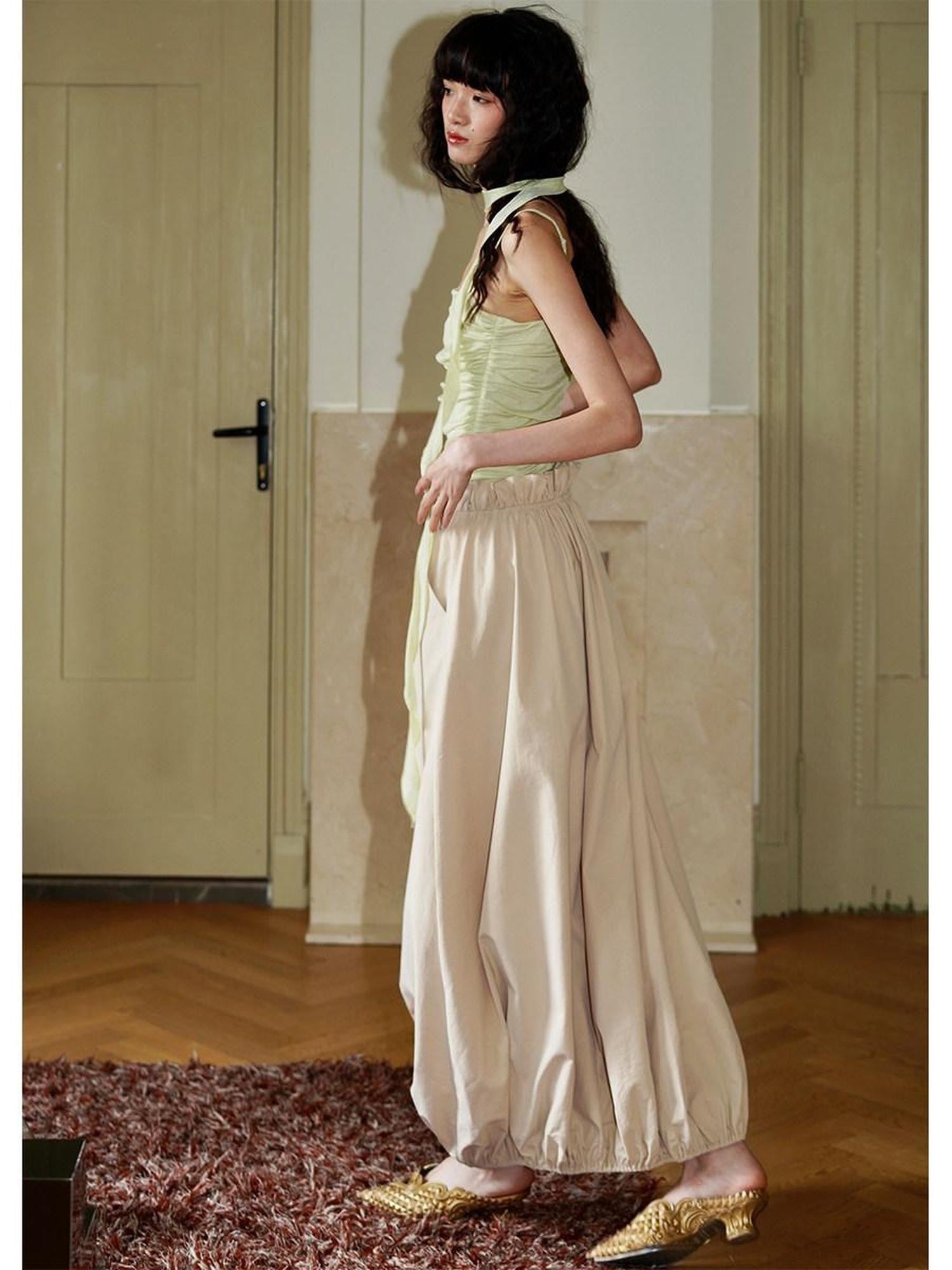 badtaste Contrast Cutout Faux Two Piece Women's Strappy Lantern Slip Maxi Dresses