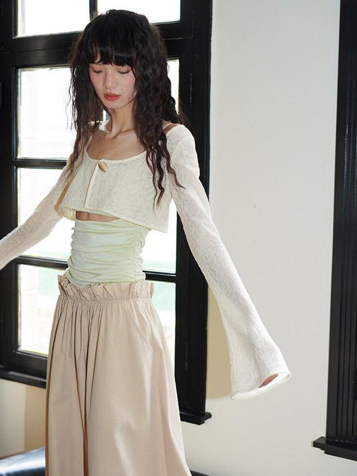 badtaste Contrast Cutout Faux Two Piece Women's Strappy Lantern Slip Maxi Dresses