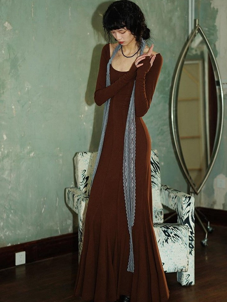 badtaste Convertible Vintage Slim Split Fishtail U Neck Women's Bodycon Maxi Dresses