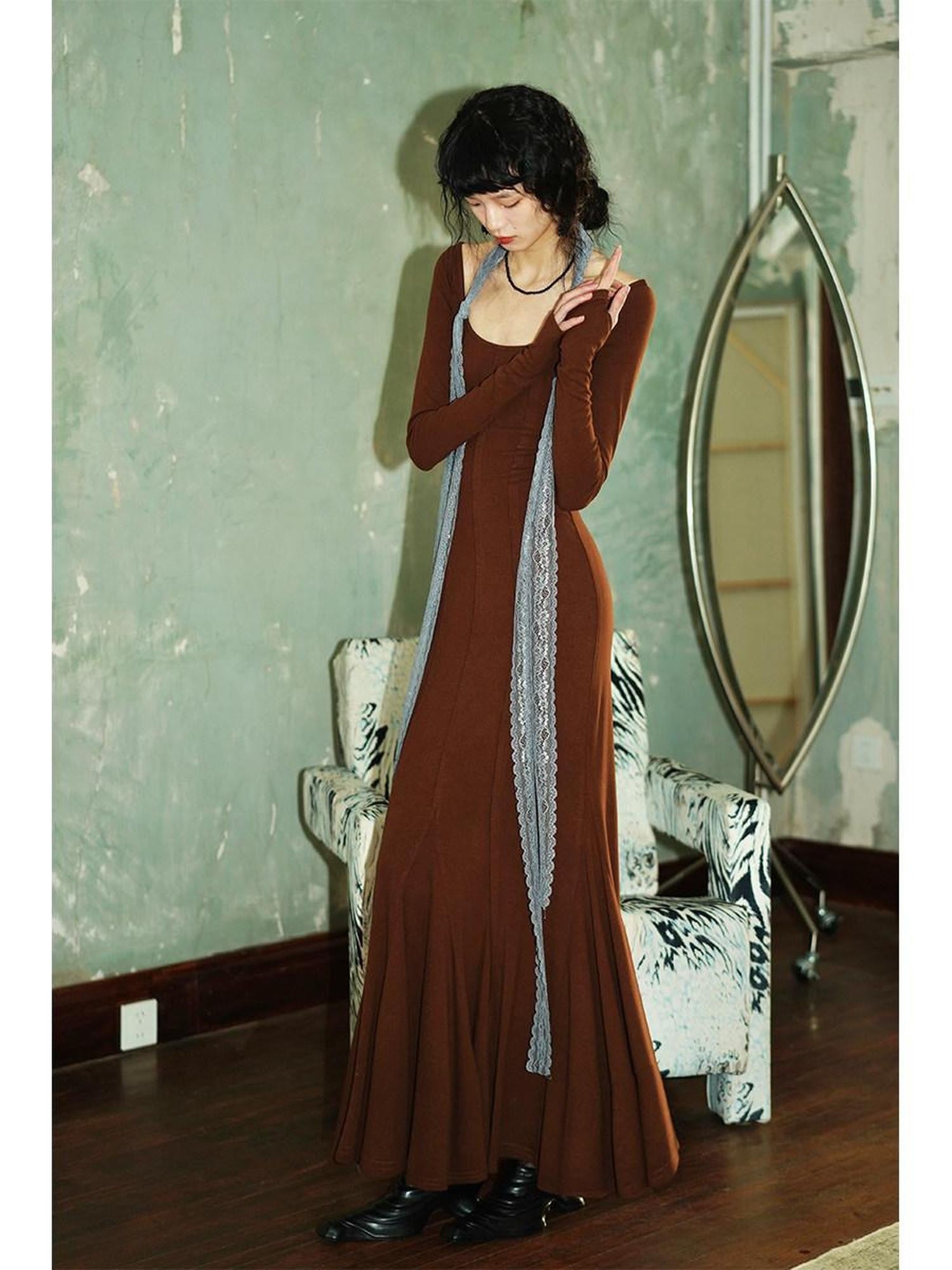 badtaste Convertible Vintage Slim Split Fishtail U Neck Women's Bodycon Maxi Dresses