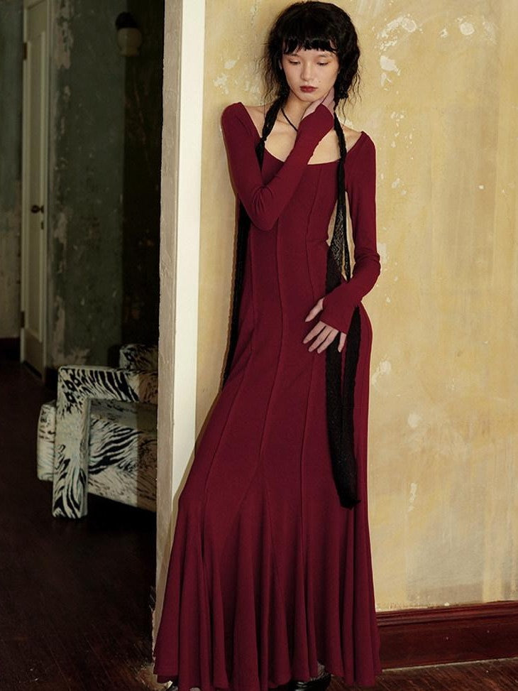 badtaste Convertible Vintage Slim Split Fishtail U Neck Women's Bodycon Maxi Dresses