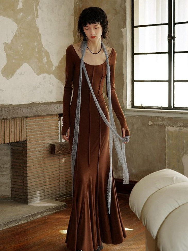 badtaste Convertible Vintage Slim Split Fishtail U Neck Women's Bodycon Maxi Dresses