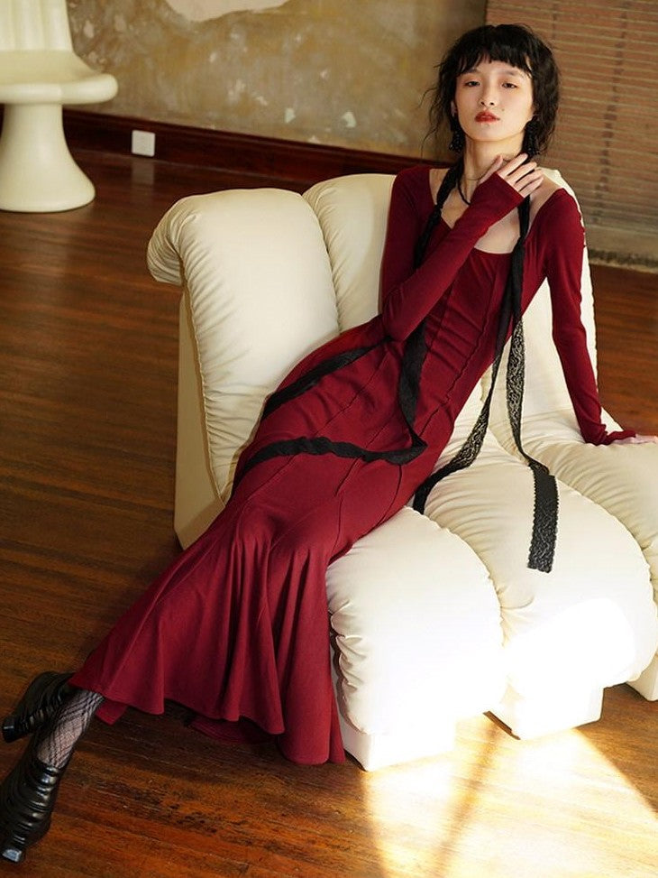 badtaste Convertible Vintage Slim Split Fishtail U Neck Women's Bodycon Maxi Dresses