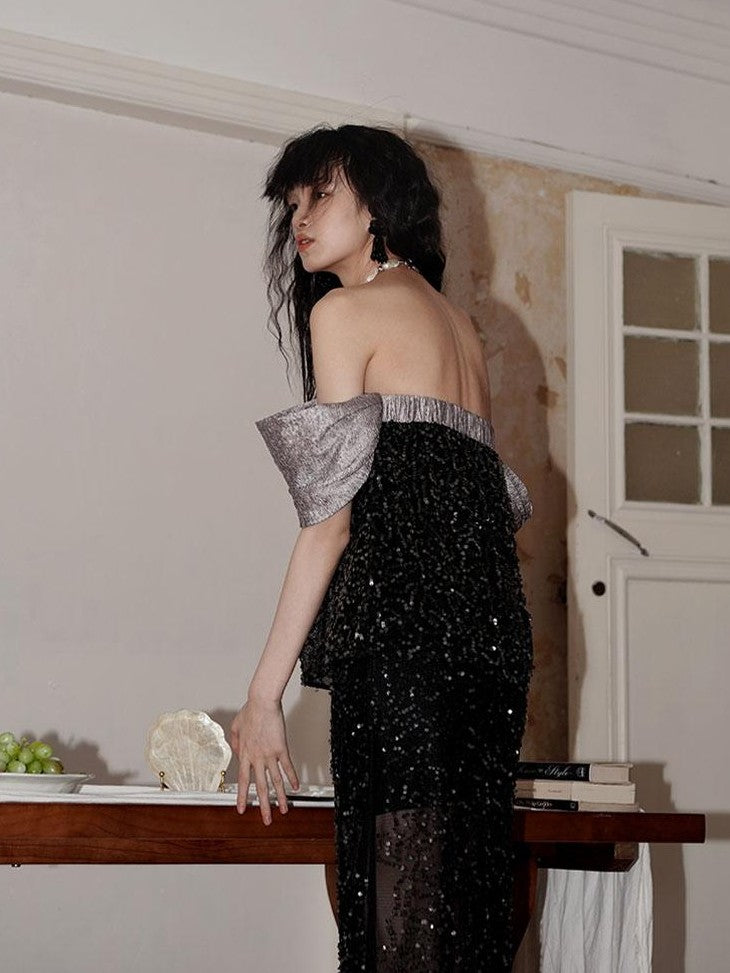 badtaste Custom Sequin 3d Floral Strapless Loose Cropped Women's Tube Tops
