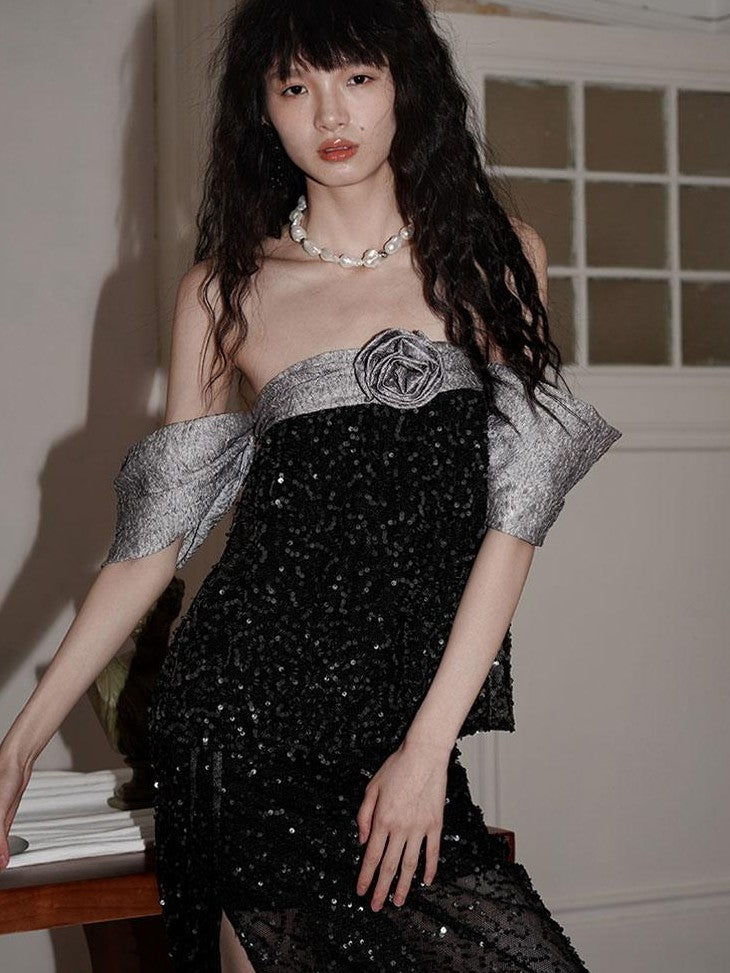 badtaste Custom Sequin 3d Floral Strapless Loose Cropped Women's Tube Tops