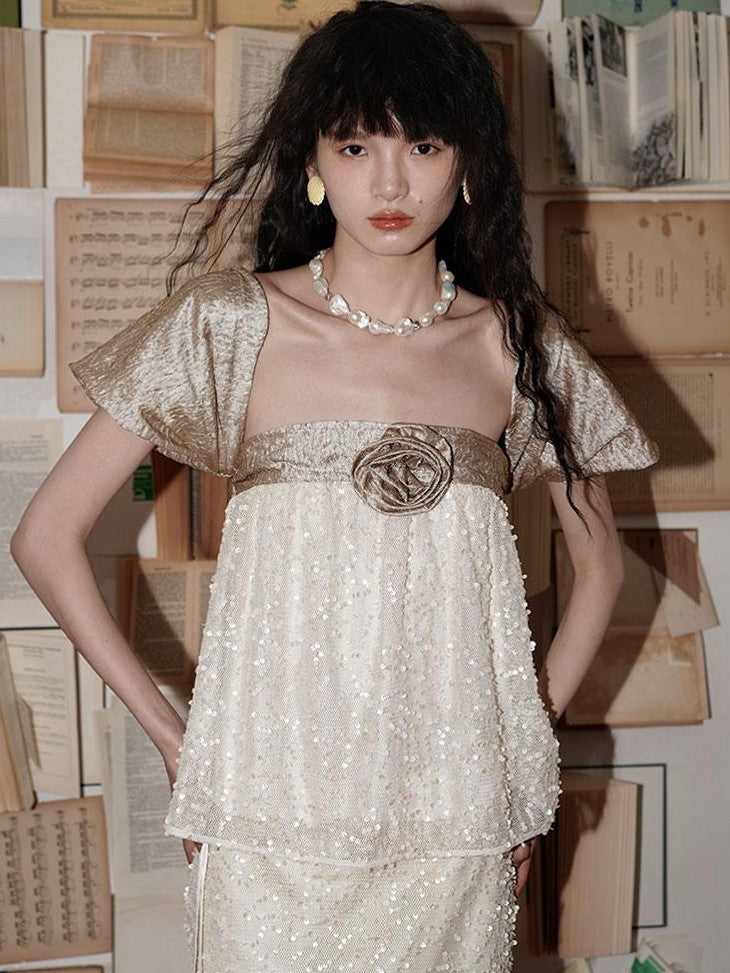 badtaste Custom Sequin 3d Floral Strapless Loose Cropped Women's Tube Tops
