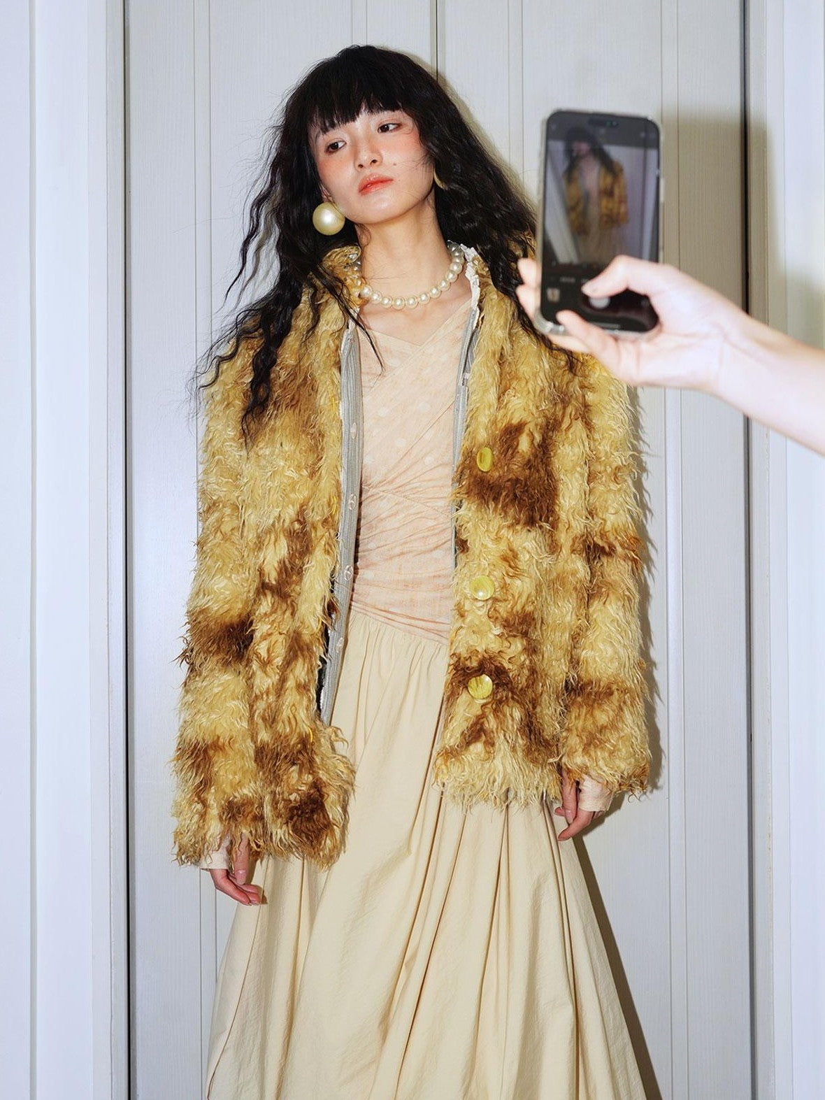 badtaste Dark Western Vintage Stand Collar Cropped Button Women's Plush Faux Fur Coats
